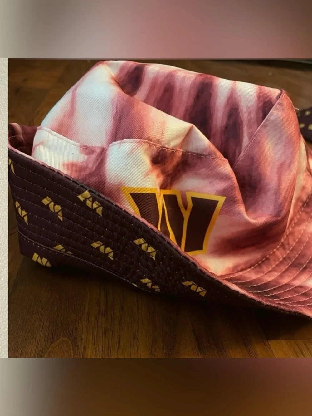 NFL Red and White Tie-Dye Bucket Hat with Gold-Trim Logo